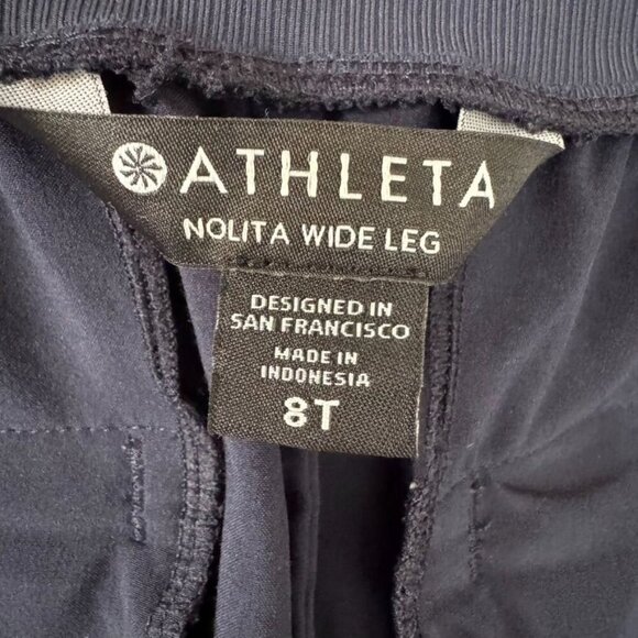 Athleta Nolita Navy Blue High Rise Elastic Waist Wide Leg Pants Size 8 Tall - Picture 12 of 14